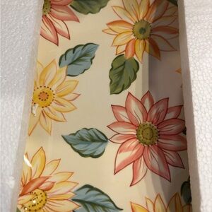 Longaberger Floral Ceramic Tray with Red and Yellow Accents